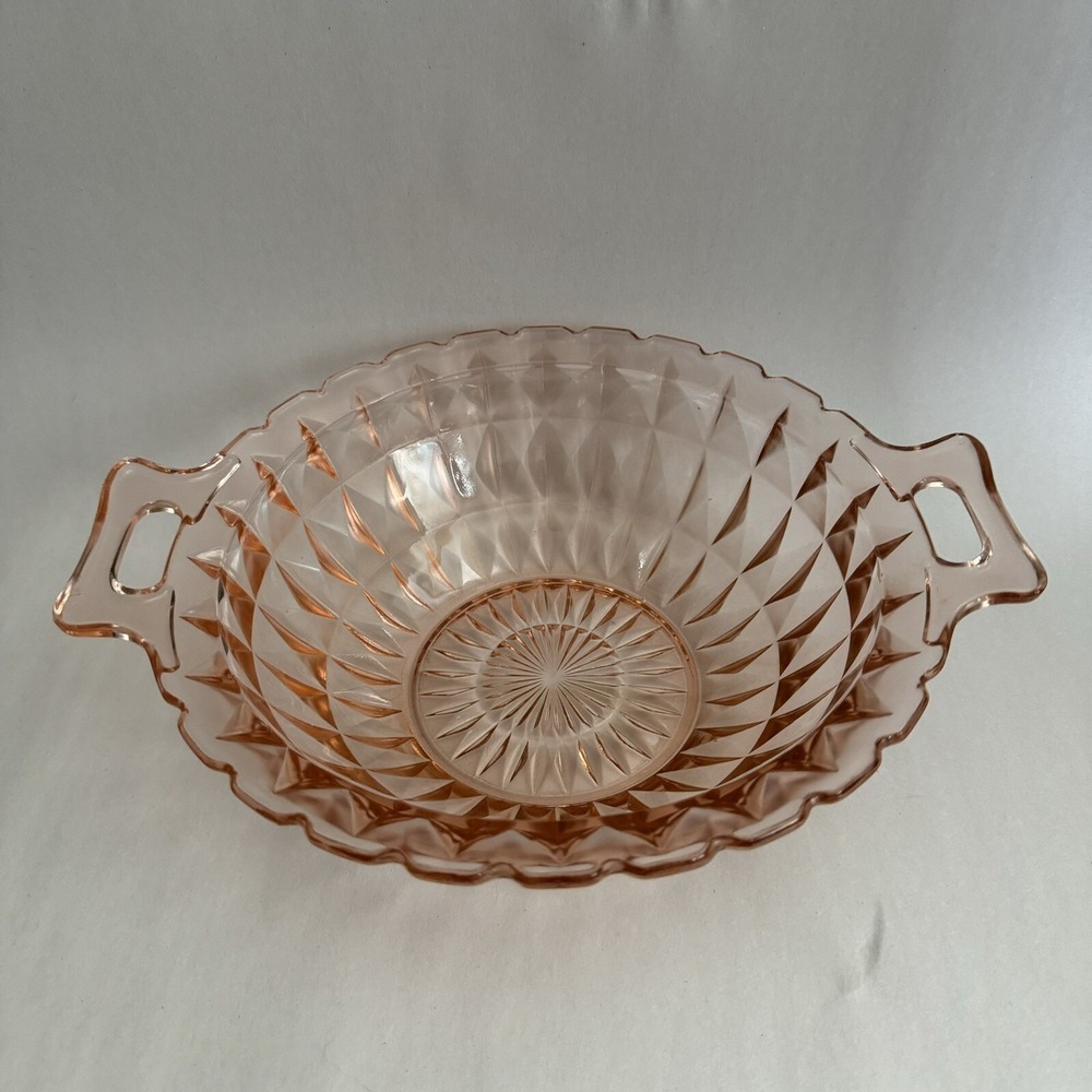 Jeannette‎ Glass Windsor Pink Handled Serving Bowl 8.5"